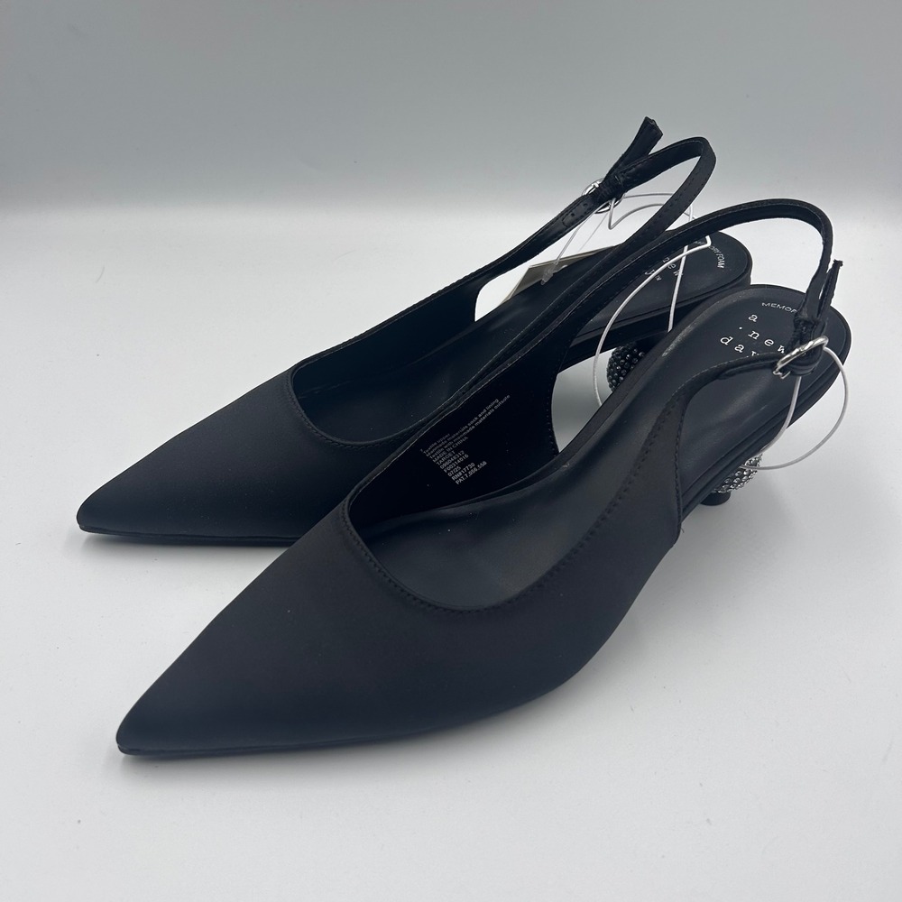 A New Day Womens Black Slingback Rhinestone Orb Heel Pointed Toe Pumps Size 7